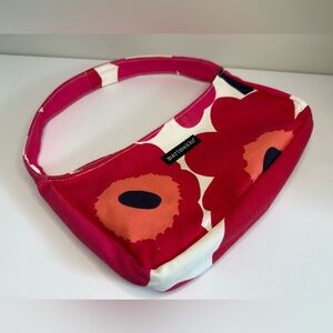 Rare Vintage Marimekko Red Poppy Unikko Canvas Mini Bag Hobo Finnish Made